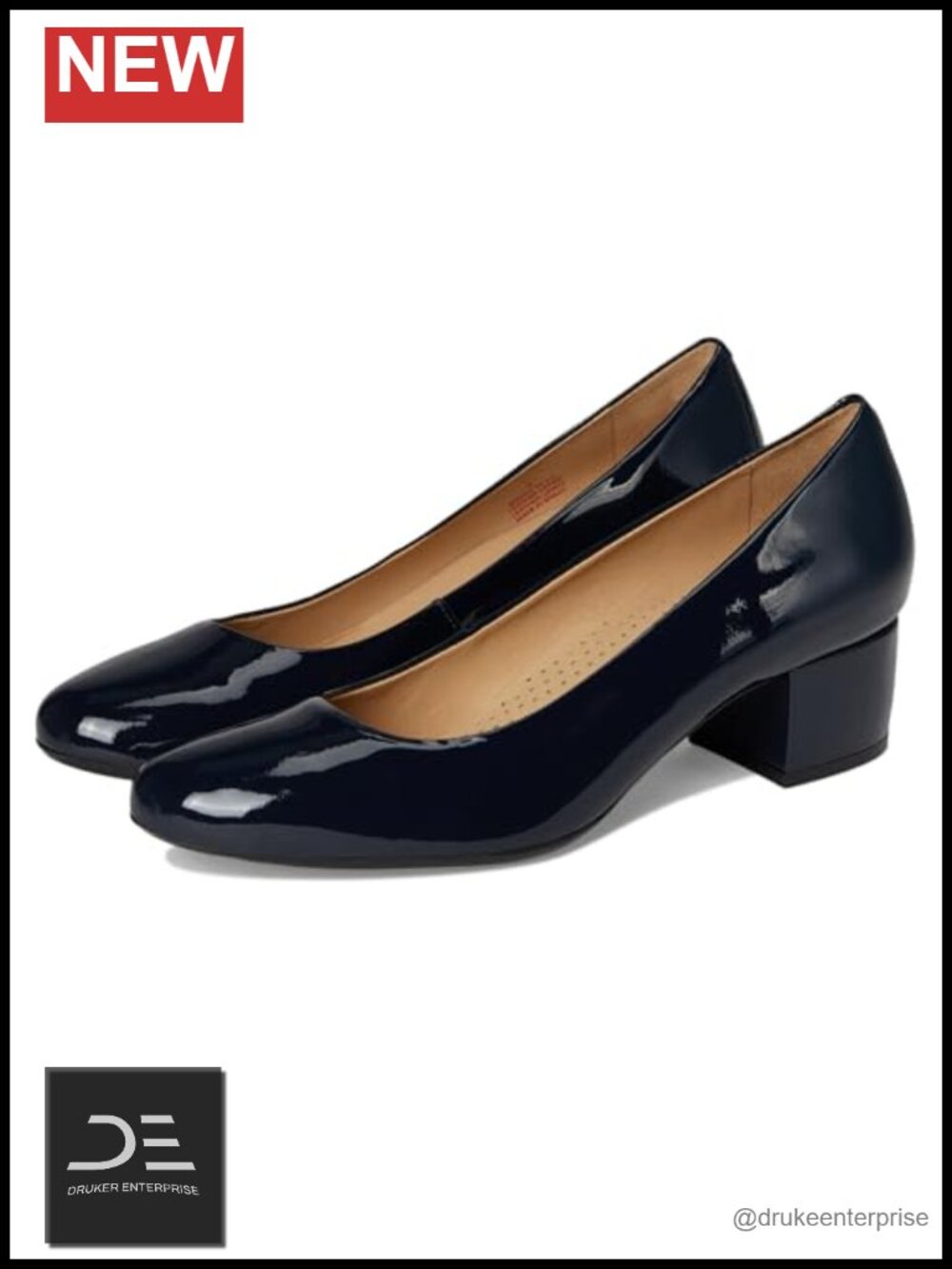 Genuine Calf Leather Block Heel Pumps Slip-On Round Toe